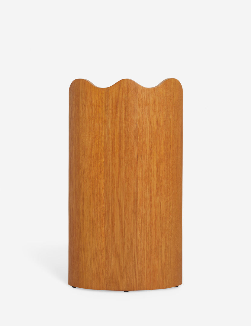 #color::honey-oak | Back of the Ripple wavy barrel back wooden counter stool