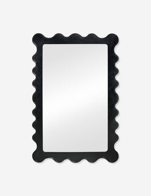 Ripple black oak wood mirror with a wavy-shaped frame by Sarah Sherman Samuel