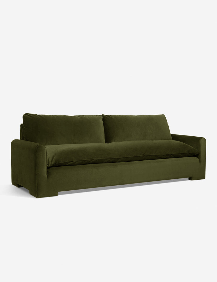 #color::loden-velvet #size::103-W | Angled view of the Rupert Loden Gray Velvet sofa