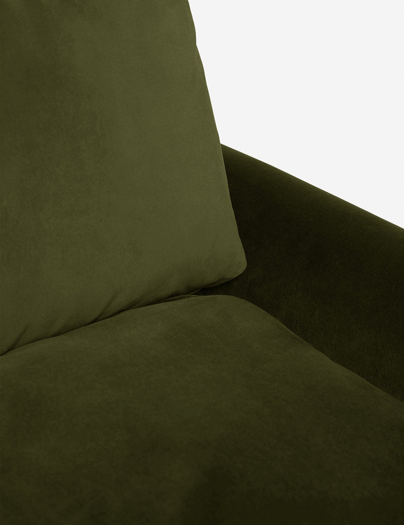 #color::loden-velvet #size::103-W | Inner corner of the Rupert Loden Gray Velvet sofa