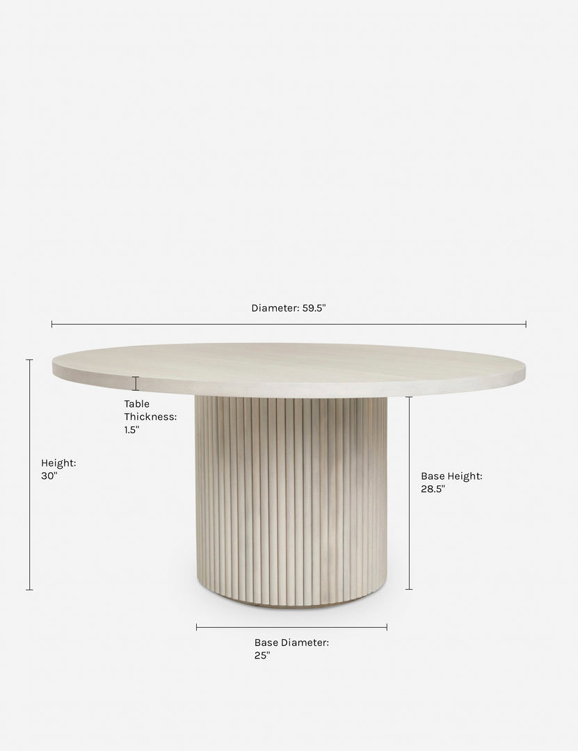 #color::natural-oak #color::white-wash | Dimensions on the Rutherford Round Dining Table