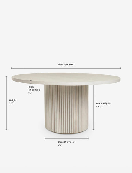 #color::natural-oak #color::white-wash | Dimensions on the Rutherford Round Dining Table