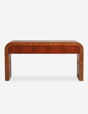 Back of the Sabal burl wood waterfall console table by Carly Cushnie.