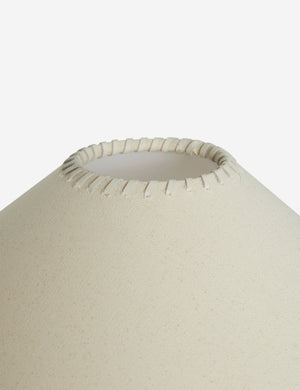 Close up view of the linen shade of the Saguaro Sculptural Ceramic Table Lamp by Elan Byrd.