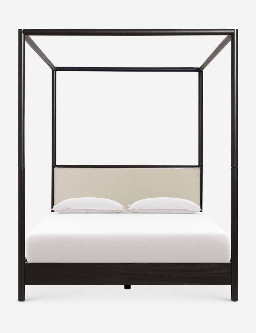 #color::black #size::king #size::queen | Simonette black canopy bed with upholstered headboard