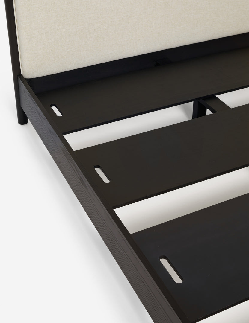 #color::black #size::king #size::queen | Close up view of Simonette canopy bed slatted base