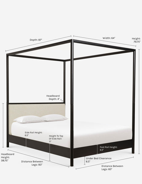 #color::black #size::queen | Dimensions on the Simonette Queen Canopy Bed