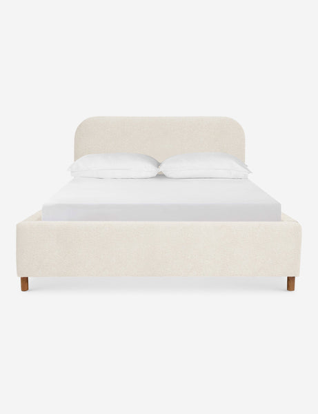 #size::queen #size::king #color::boucle-cream #size::cal-king | Solene Boucle Cream platform bed with an arched headboard and oak wood legs