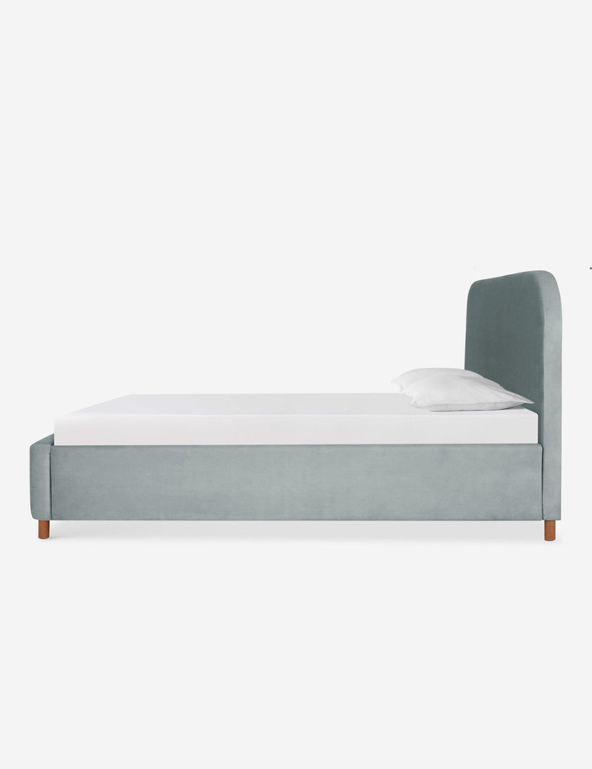 #size::queen #size::king #color::dove #size::cal-king | Side of the Solene Dove light blue velvet platform bed