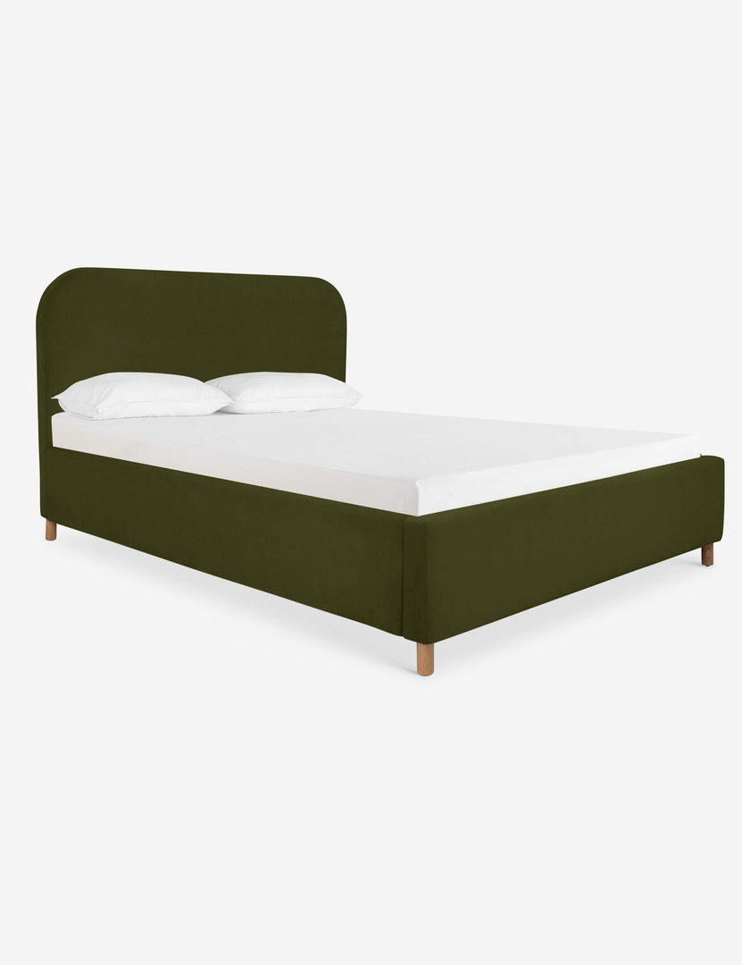 #size::queen #size::king #color::loden-velvet #size::cal-king | Angled view of the Solene Loden Velvet platform bed