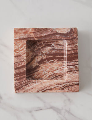Teo catchall square tray in pink marble holding lipsticks