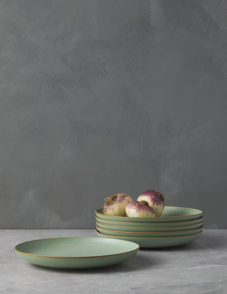 #color::leaf | Set of six leaf green stoneware nature dinner plates by thomas for rosenthal