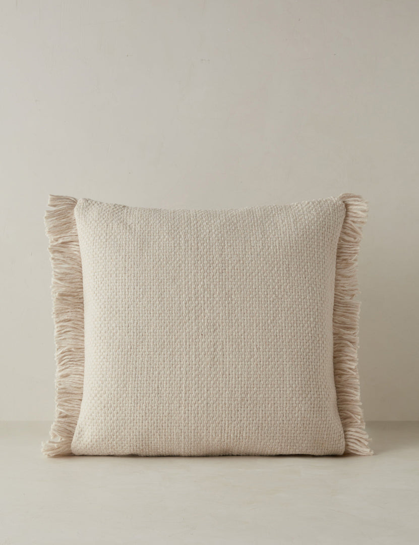 #color::ivory #style::square | Thorpe chunky woven fringed outdoor throw pillow in ivory.
