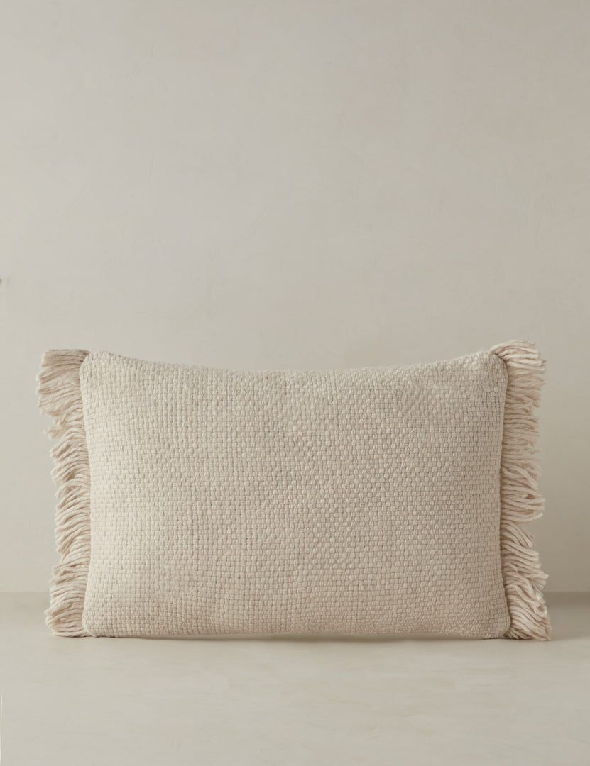 #color::ivory #style::lumbar | Thorpe chunky woven fringed outdoor lumbar pillow in ivory.