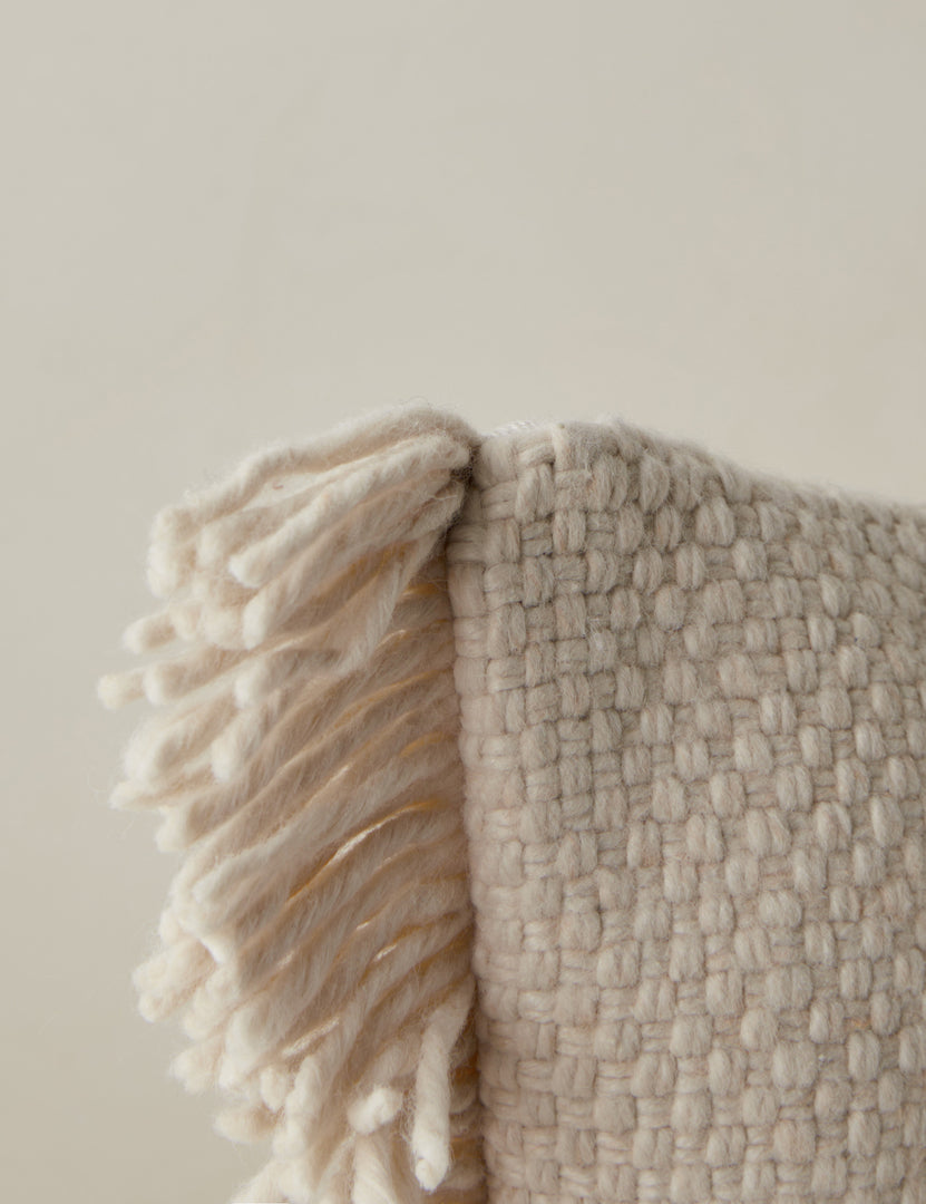 #color::ivory #style::square #style::lumbar | Corner of the Thorpe chunky woven fringed outdoor pillow in ivory