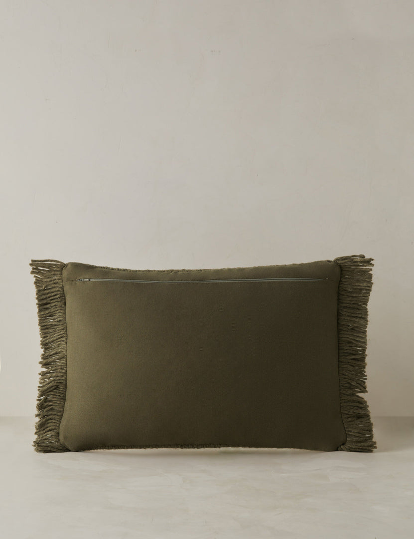 #color::moss #style::lumbar | Thorpe chunky woven fringed outdoor lumbar pillow in moss.