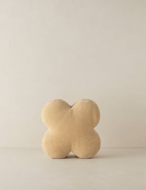 Velvet clover shaped accent pillow in light beige
