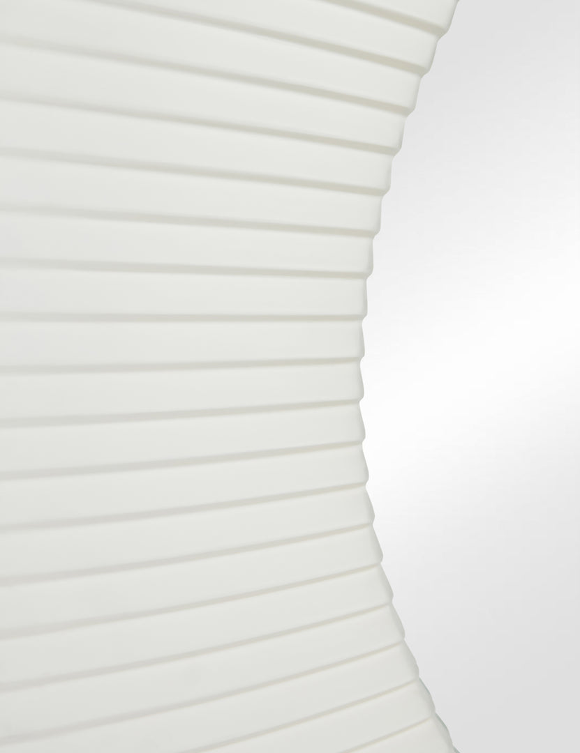 #color::white | Close up of the Whitaker white asymmetrical oval wall mirror.