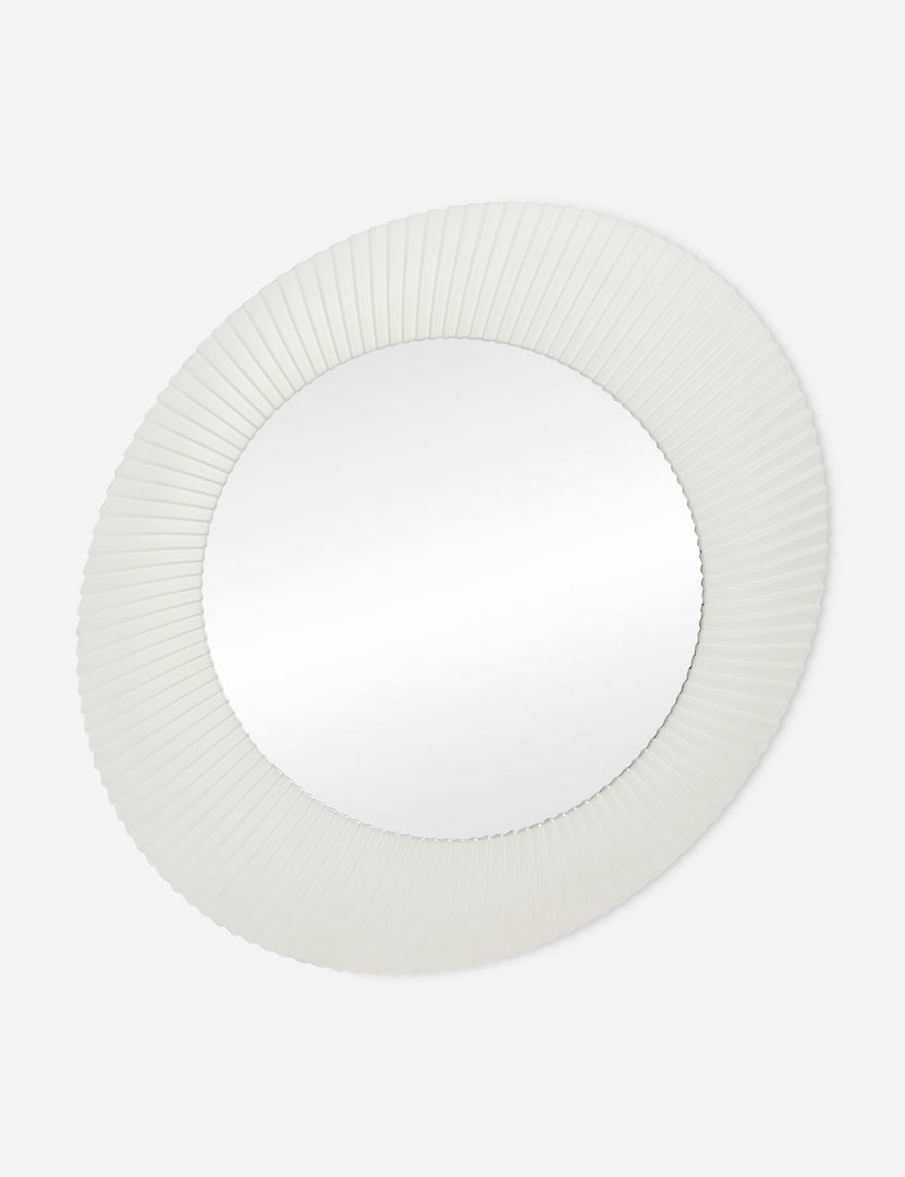 #color::white | Whitaker white asymmetrical oval wall mirror.