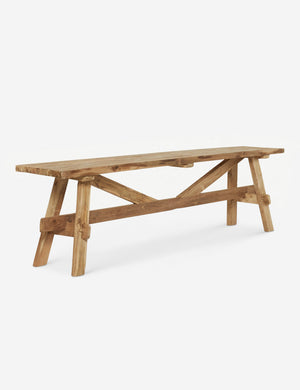 Angled left view of the Arlene craftsman-style antiqued teak wood bench