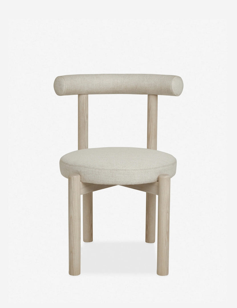 #color::whitewash | Dame minimalist rounded open-back dining chair with ivory upholstered seat and ash wood frame