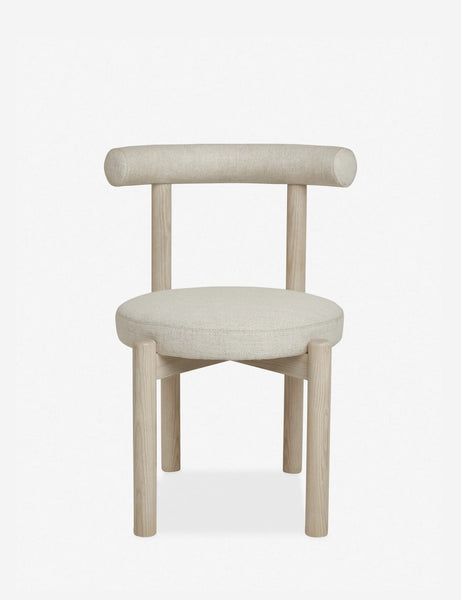 #color::whitewash | Dame minimalist rounded open-back dining chair with ivory upholstered seat and ash wood frame