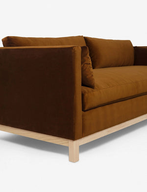 Left side of the Cognac Velvet Hollingworth Sofa