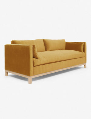Angled view of the Goldenrod Velvet Hollingworth Sofa