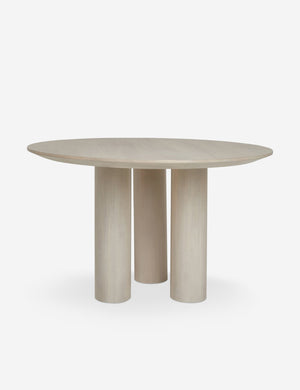 Mojave White Wooden Round Dining Table with a three pillar base