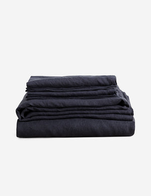 European Flax Linen navy blue Sheet Set by Cultiver