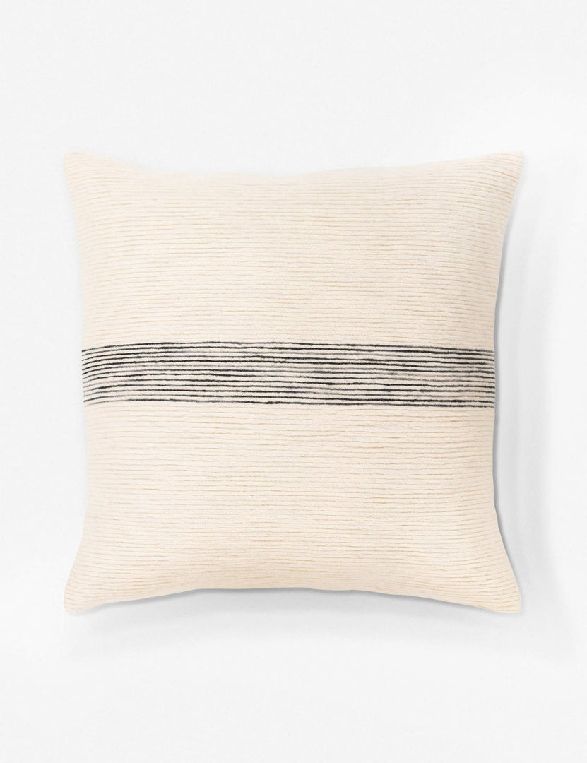 #color::natural #size::18--x-18- #size::20--x-20- #insert::down #insert::polyester | Selma white throw pillow with a horizontal black stripe in the center