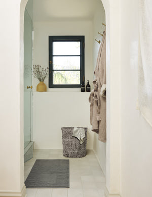 Detailed shot of the Cloud loom sustainable slate gray bath mat by coyuchi