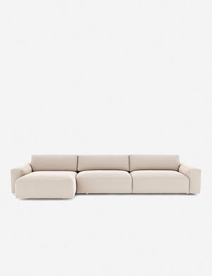 Mackenzie ivory linen left-facing upholstered sectional sofa with low arms and deep seat cushions