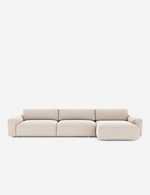 Mackenzie ivory linen right-facing upholstered sectional sofa with low arms and deep seat cushions