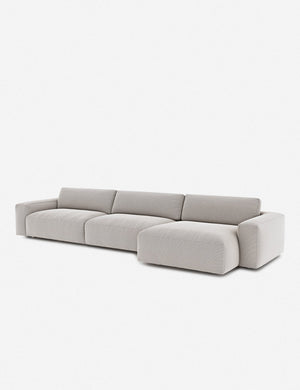 Angled view of the Mackenzie ash gray linen right-facing sectional sofa