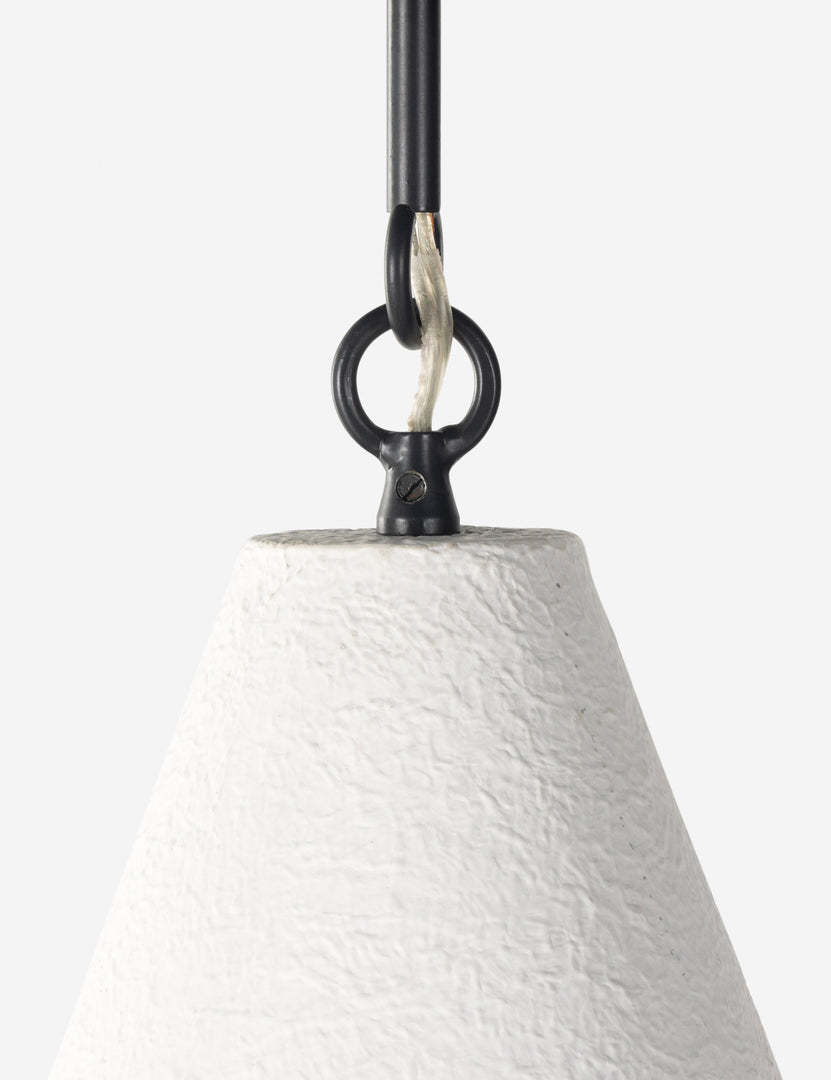 #size::19.5-dia #color::white | Close up of the hardware of the Ashwin sleek cone pendant light.