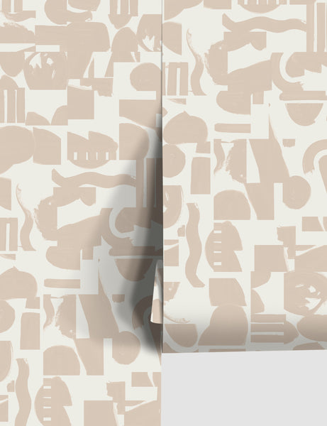 #color::ivory-+-taupe | Ivory and taupe Organic Shapes Wallpaper by Sarah Sherman Samuel