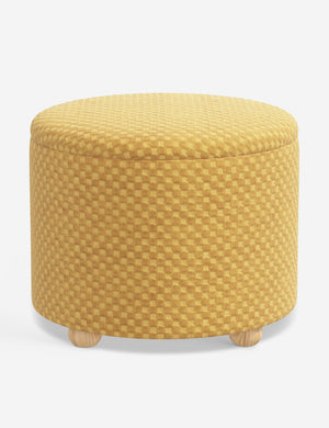 Angled view of the Kamila Hi-Lo Checker Goldenrod 24-inch ottoman