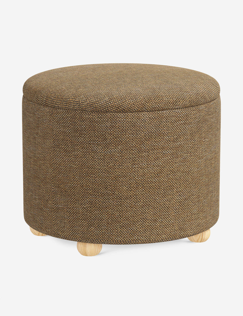 #color::ochre-performance-basketweave #size::24-Dia | Angled view of the Kamila Ochre Performance Basketweave 24-inch ottoman