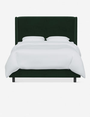 Adara emerald velvet upholstered bed.