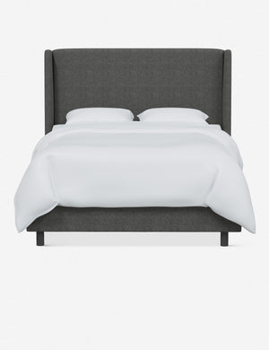 Adara gray linen upholstered bed.