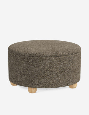 Angled view of the Kamila Granite Gray Performance Basketweave 34-inch ottoman