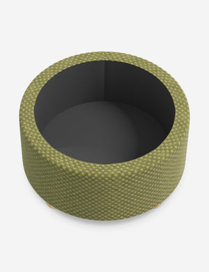 The storage space inside the Kamila Hi-Lo Checker Olive 34-inch ottoman