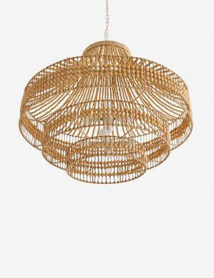 View of the underside of the Tulane open-woven wooden chandelier by Arteriors