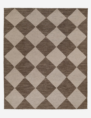Palau brown wool hand-knotted rug with a two-toned diamond-checked pattern