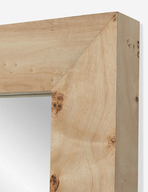 Upper corner of the Bree Burl Wood Rectangular Floor Mirror