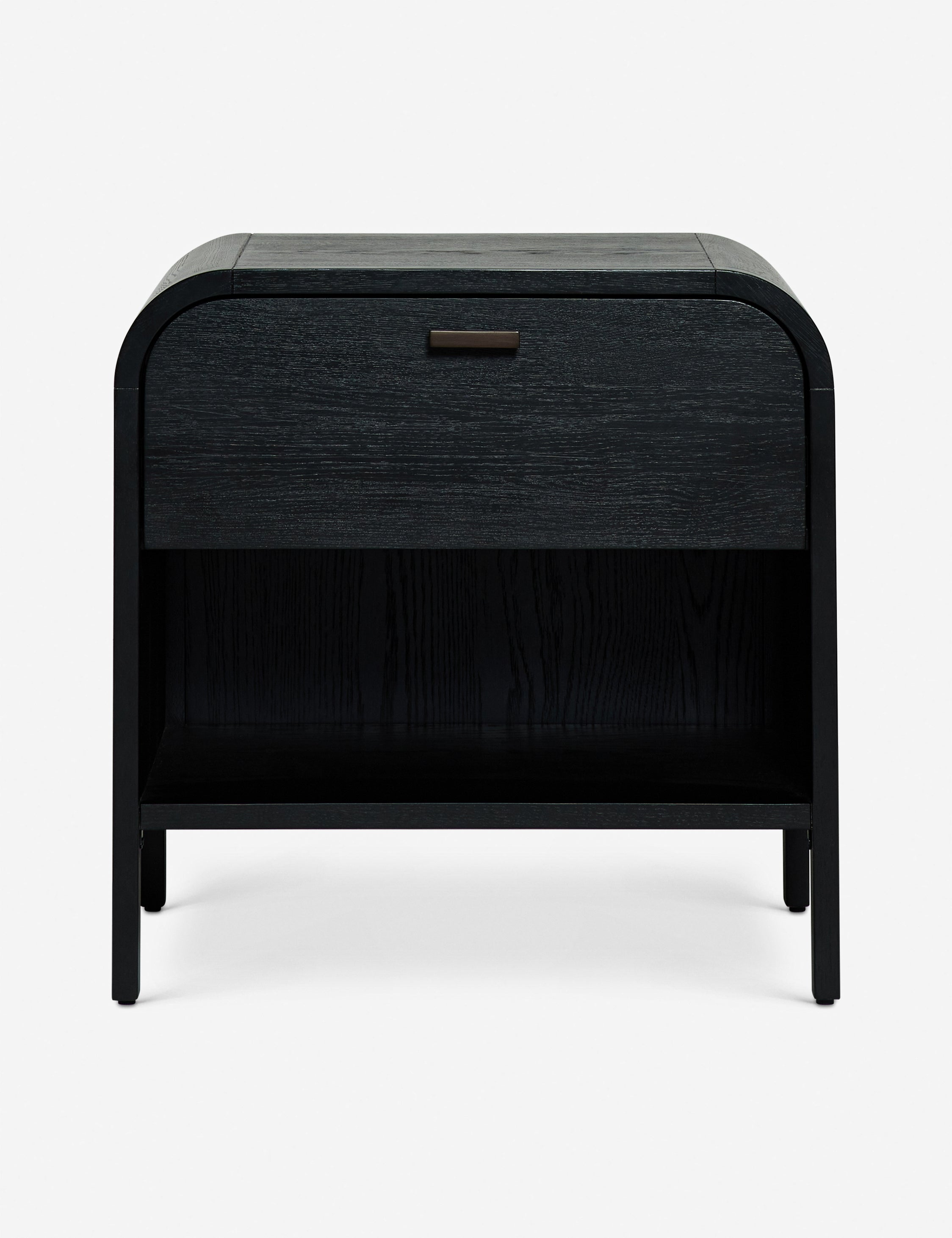 #color::black | Brooke one drawer black nightstand with an open shelf and sleek iron pull