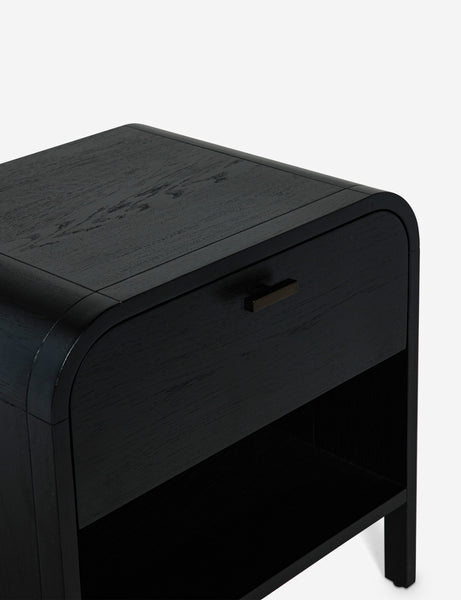 #color::black | Angled view of the Brooke one drawer black nightstand