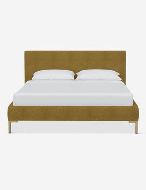 Deva Ochre Boucle platform bed with gold legs