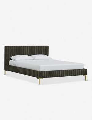 Angled view of the Deva Peppercorn Stripe platform bed